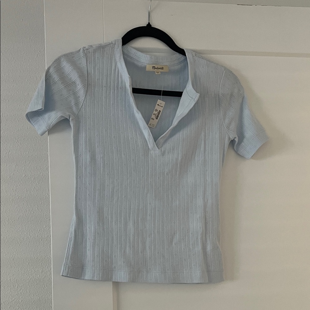 Madewell sky blue pointelle top